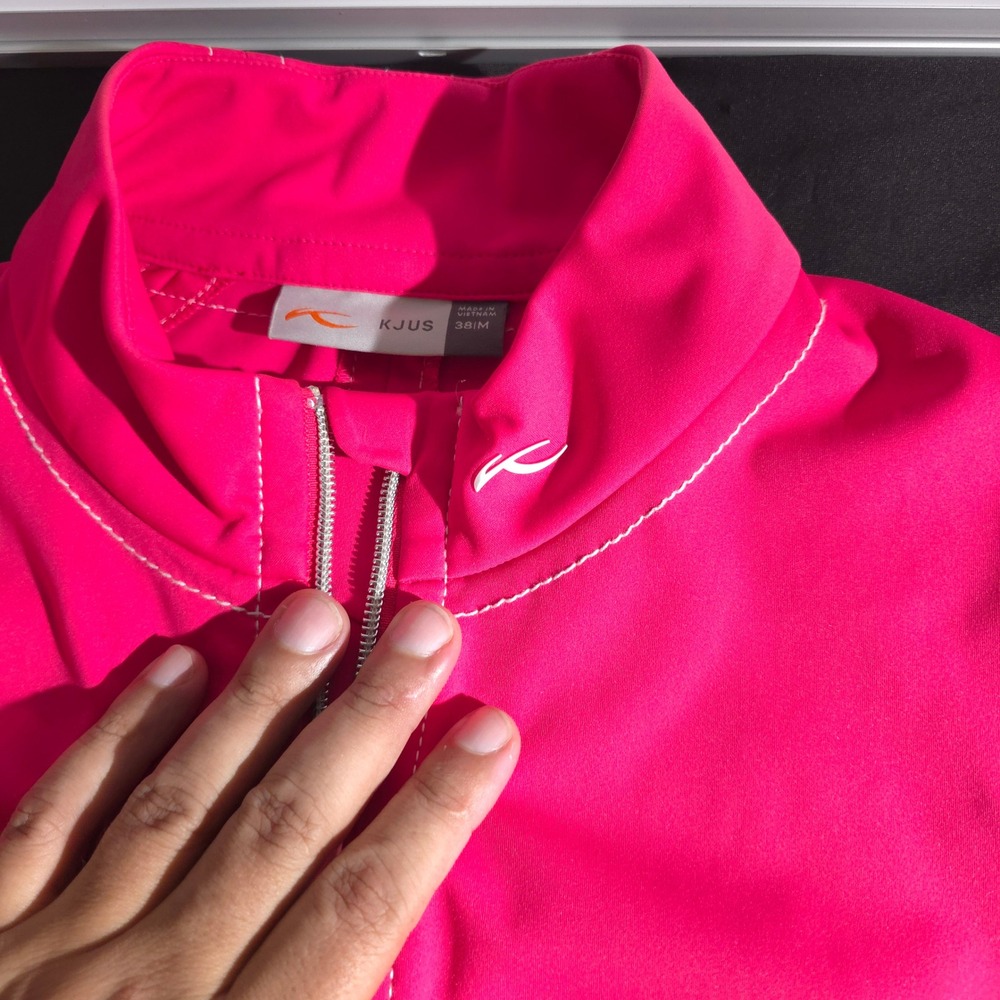 KJUS Golf Vest Womens Medium Hot Pink Full Zip Softshell White Performance Layer - Picture 5 of 10
